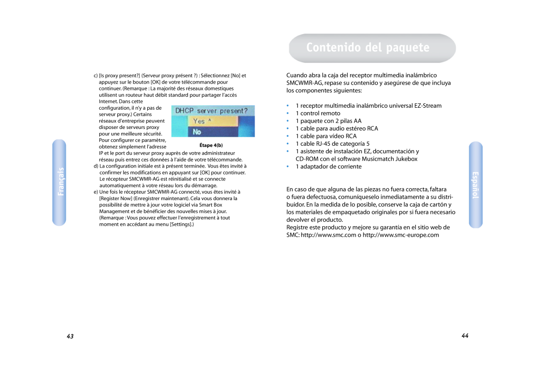 SMC Networks SMCWMR-AG manual Contenido del paquete, Español, Français 