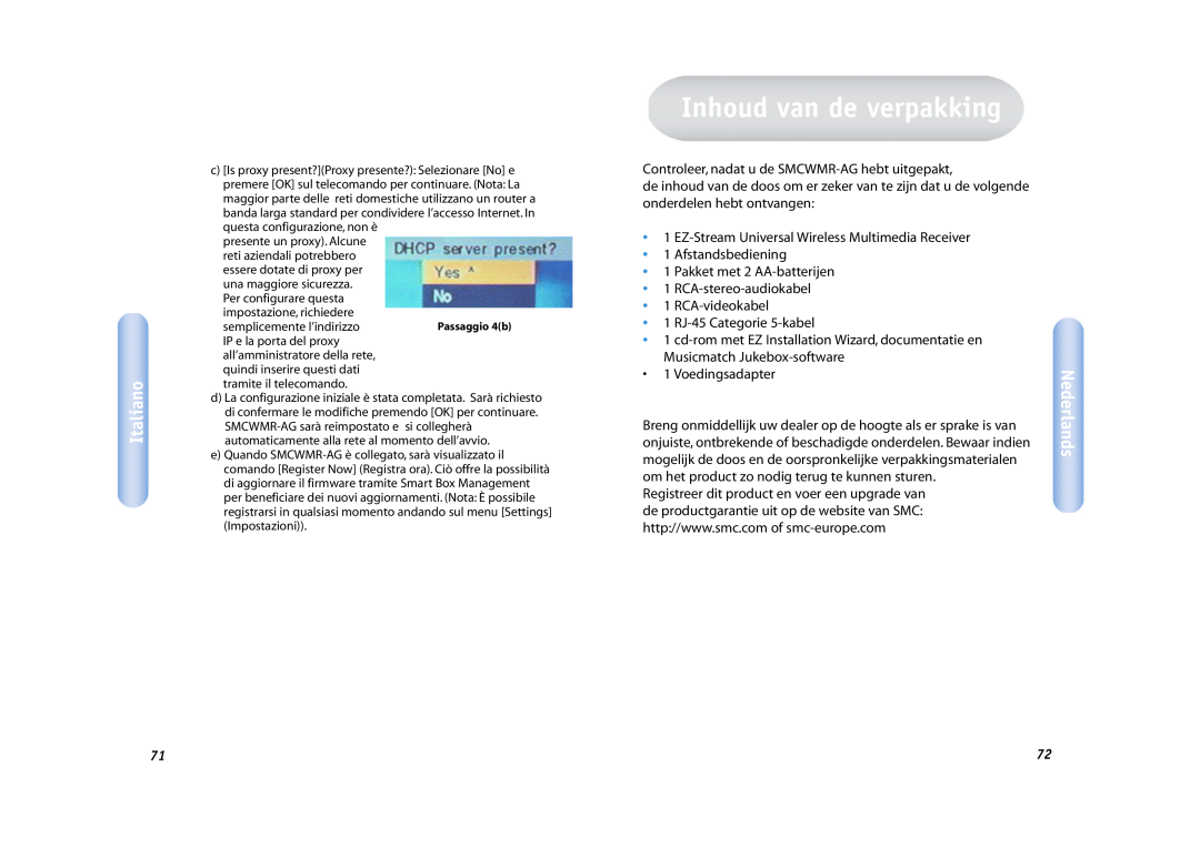 SMC Networks SMCWMR-AG manual Inhoud van de verpakking, Nederlands, Italiano 