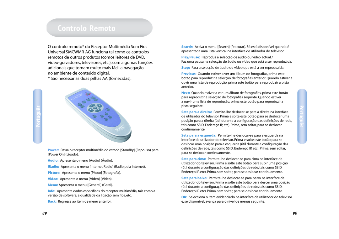 SMC Networks SMCWMR-AG manual Controlo Remoto, Português, no ambiente de conteúdo digital 