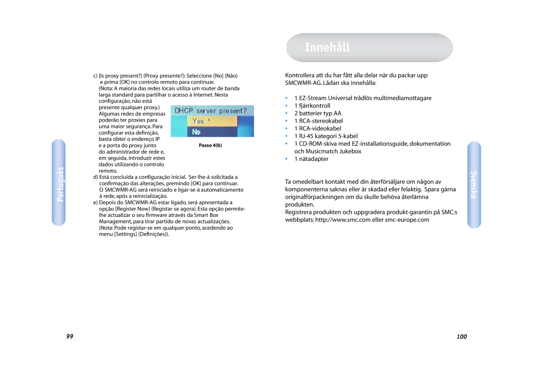 SMC Networks SMCWMR-AG manual Innehåll, Svenska, Português 
