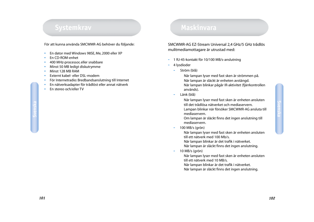 SMC Networks SMCWMR-AG manual Systemkrav, Maskinvara, Svenska 