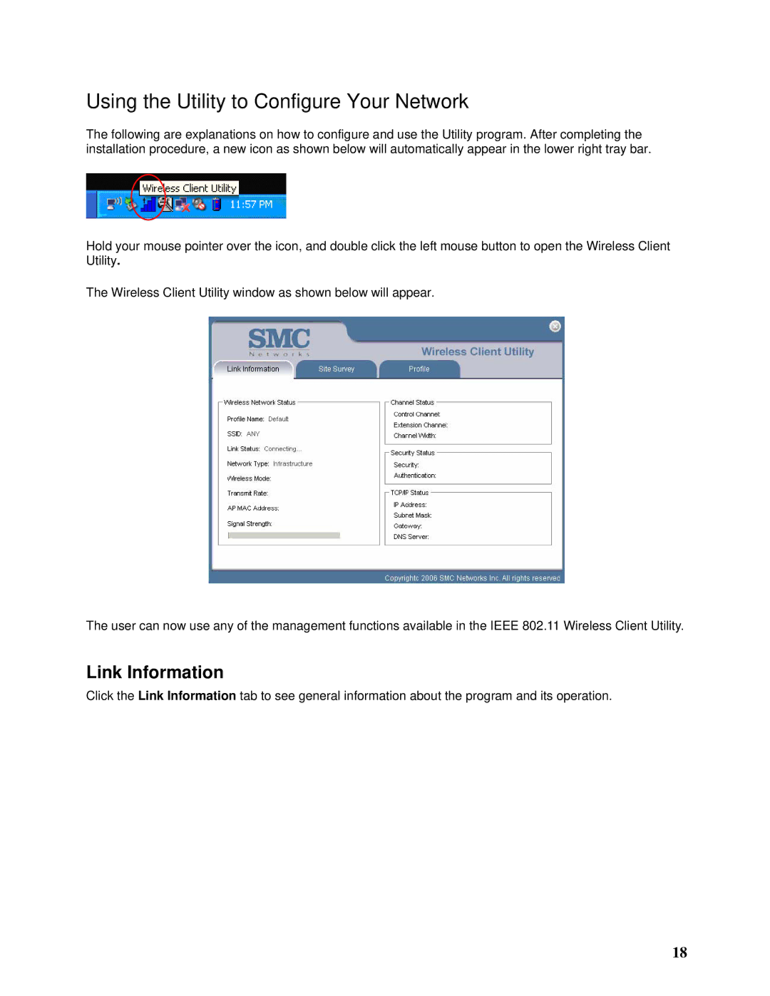 SMC Networks SMCWPCI-N manual Using the Utility to Configure Your Network, Link Information 