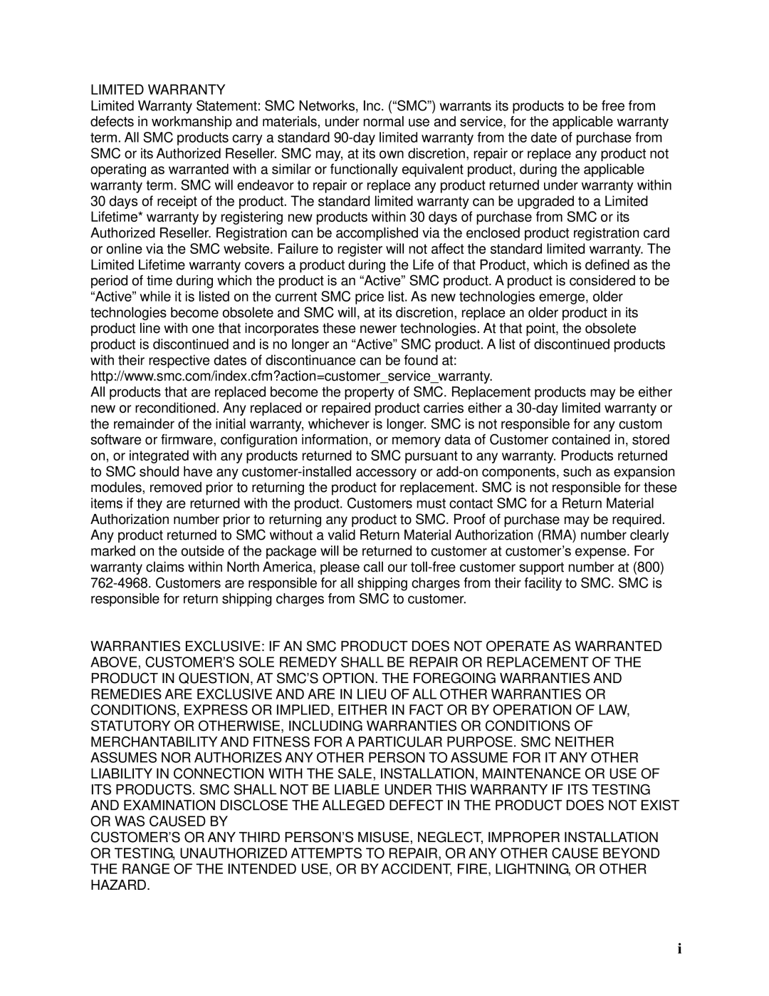 SMC Networks SMCWPCI-N manual Limited Warranty 