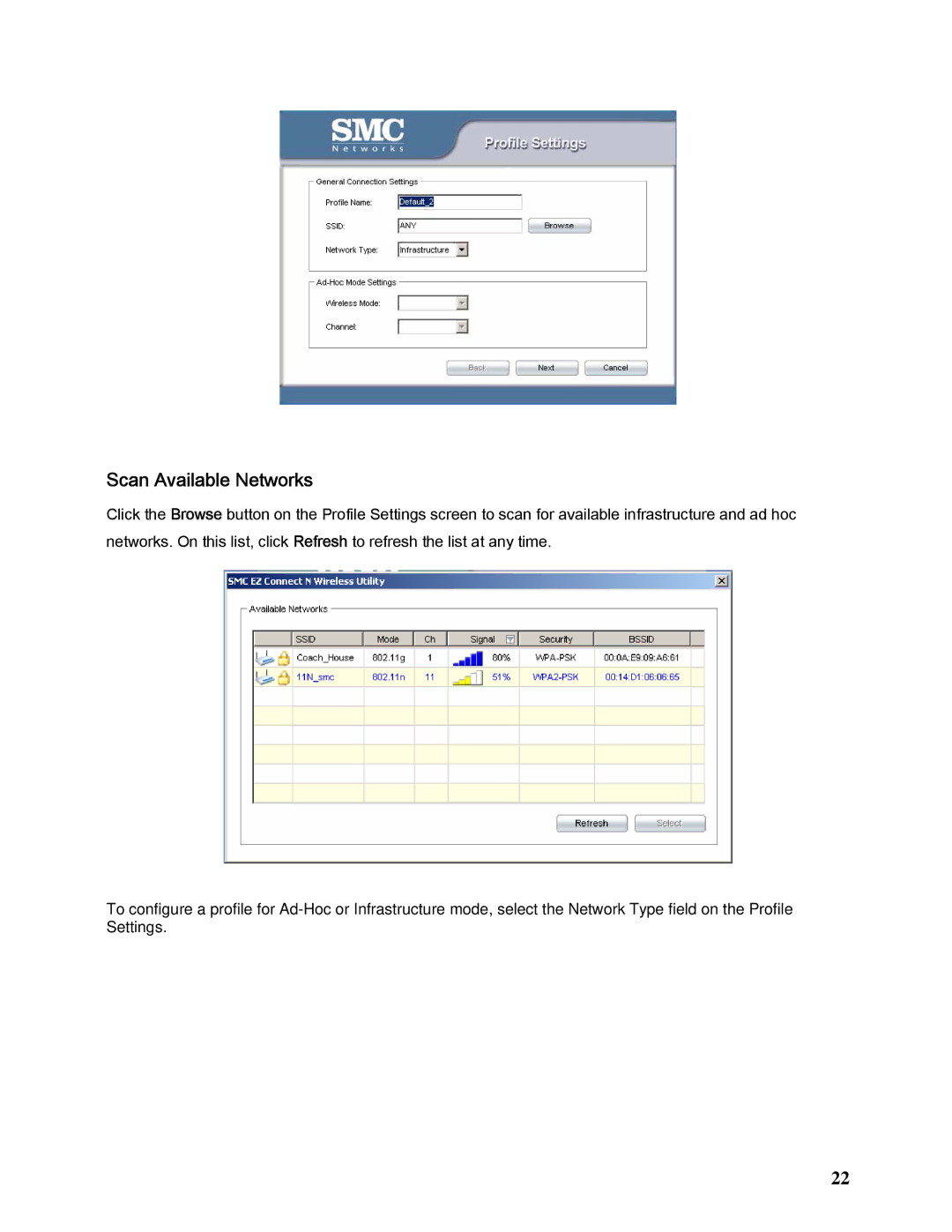 SMC Networks SMCWPCI-N manual Scan Available Networks 