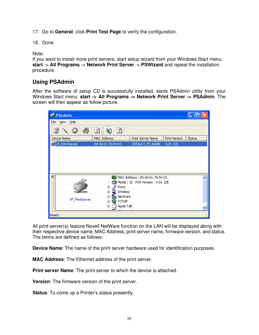 SMC Networks SMCWPS-G manual Using PSAdmin 