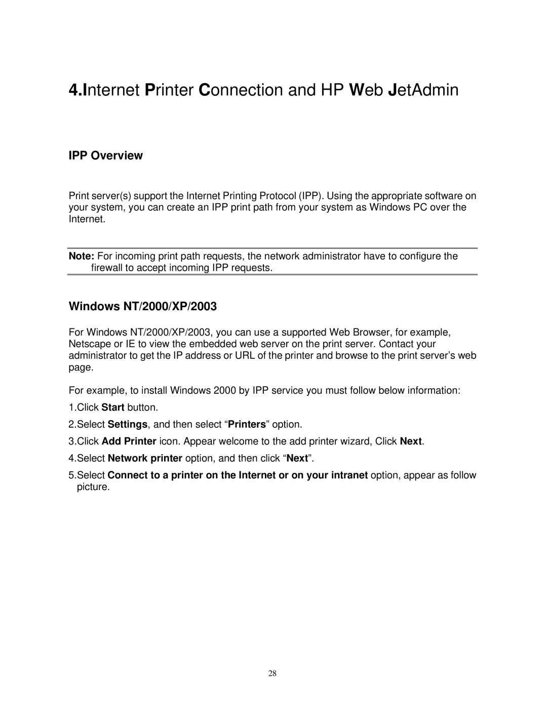 SMC Networks SMCWPS-G manual IPP Overview, Windows NT/2000/XP/2003 