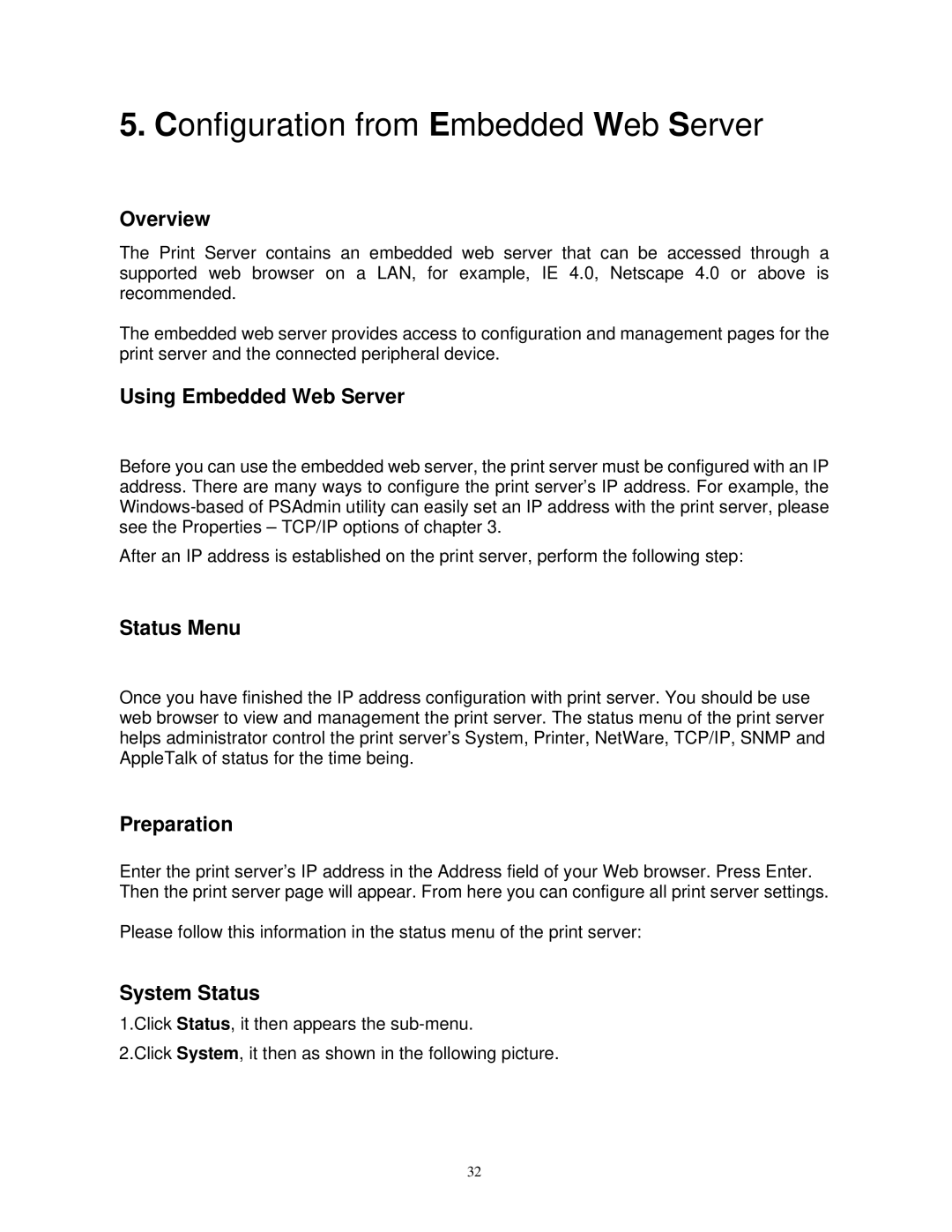 SMC Networks SMCWPS-G manual Overview, Using Embedded Web Server, Status Menu, System Status 