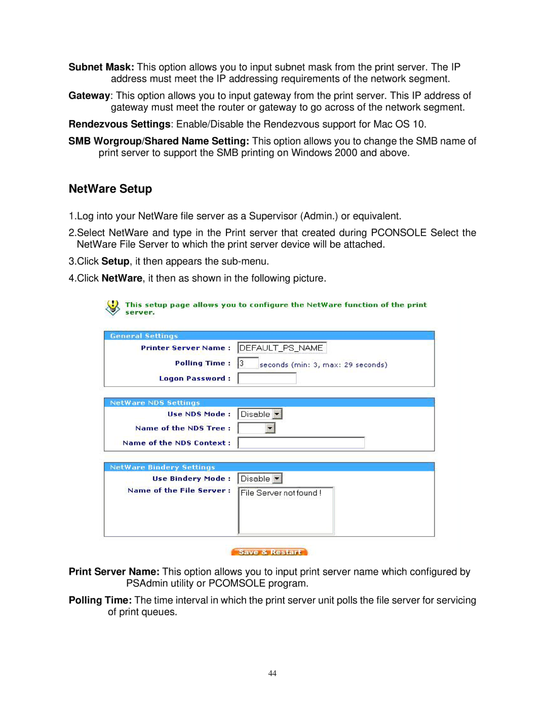 SMC Networks SMCWPS-G manual NetWare Setup 