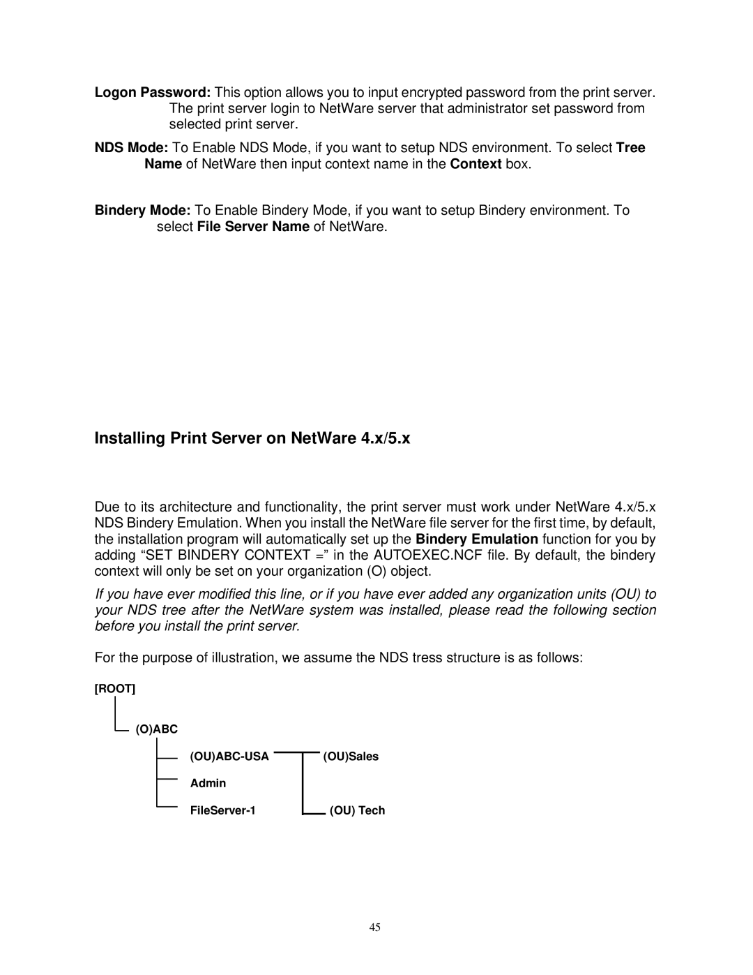 SMC Networks SMCWPS-G manual Installing Print Server on NetWare 4.x/5.x 