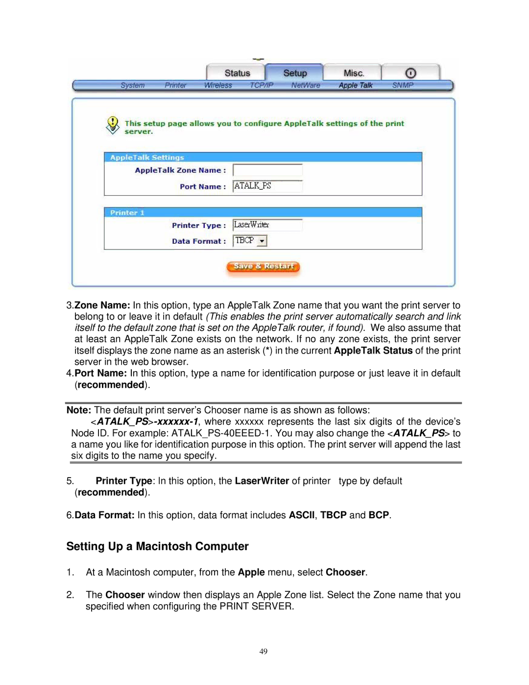 SMC Networks SMCWPS-G manual Setting Up a Macintosh Computer, Recommended 