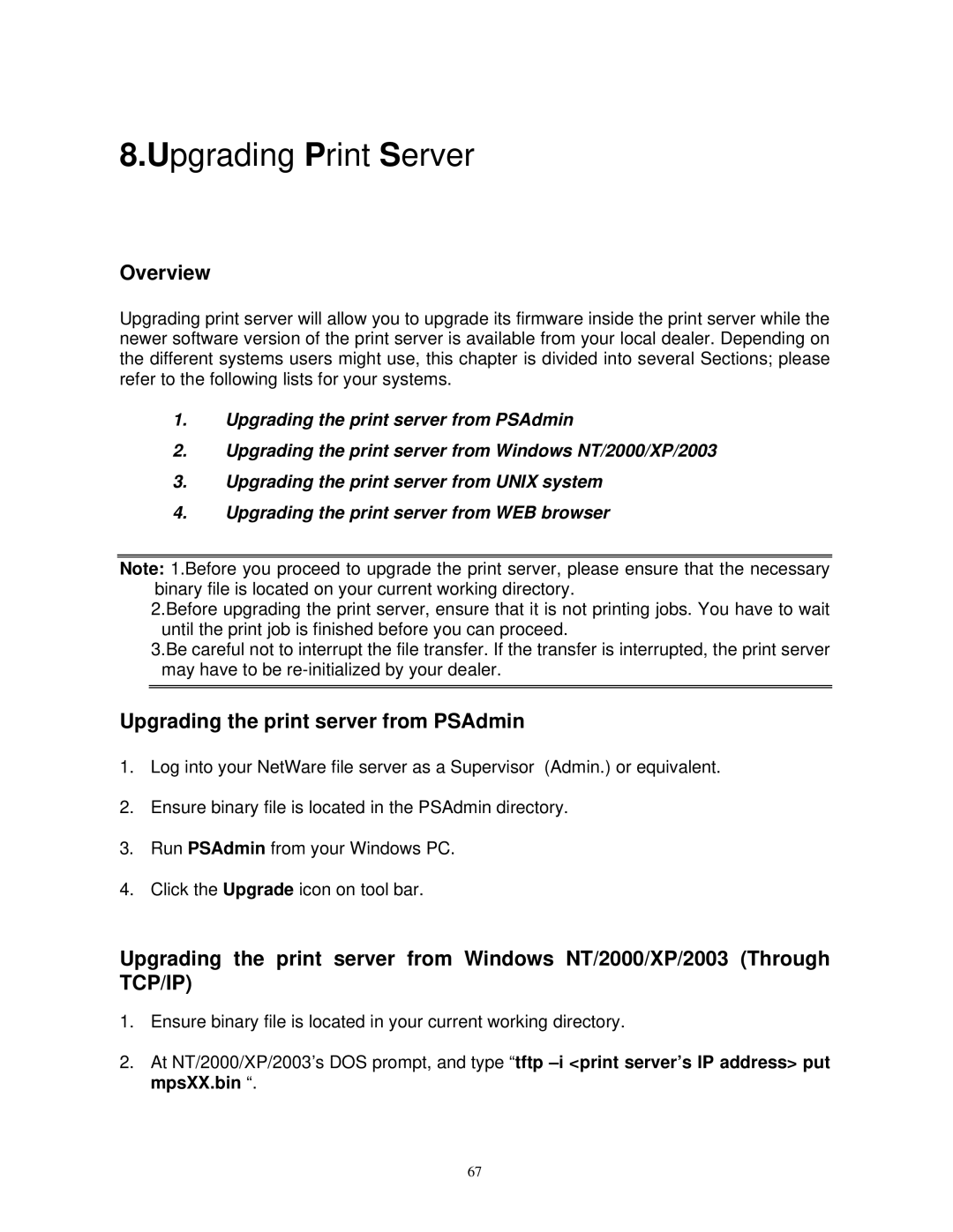 SMC Networks SMCWPS-G manual Upgrading Print Server, Upgrading the print server from PSAdmin 