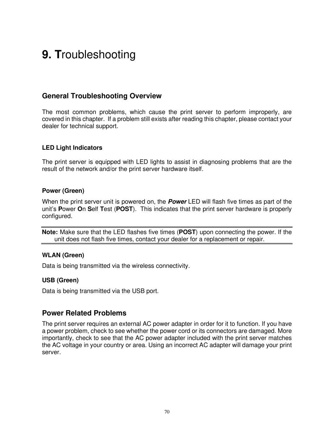 SMC Networks SMCWPS-G manual General Troubleshooting Overview, Power Related Problems 