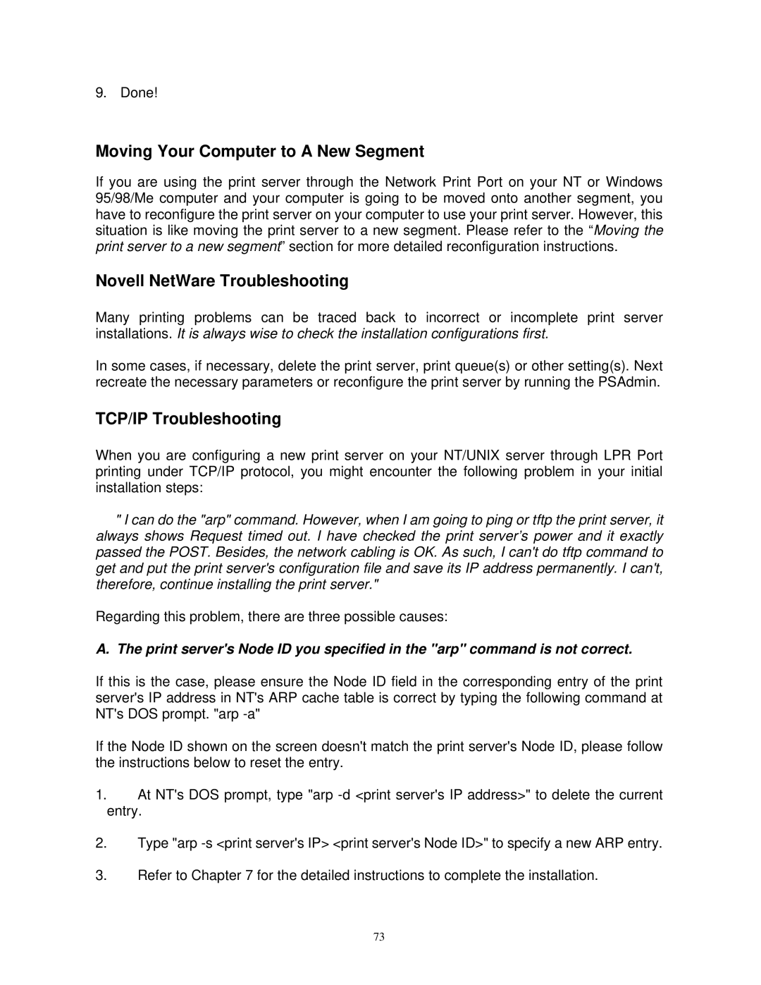 SMC Networks SMCWPS-G manual Moving Your Computer to a New Segment, Novell NetWare Troubleshooting, TCP/IP Troubleshooting 