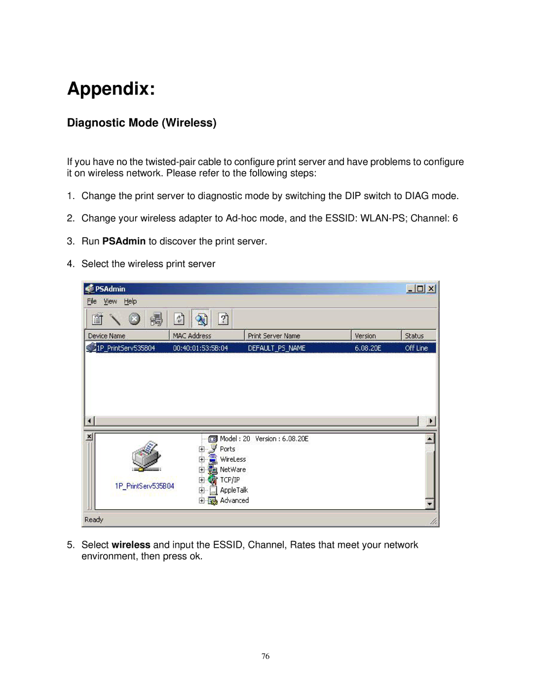 SMC Networks SMCWPS-G manual Appendix, Diagnostic Mode Wireless 