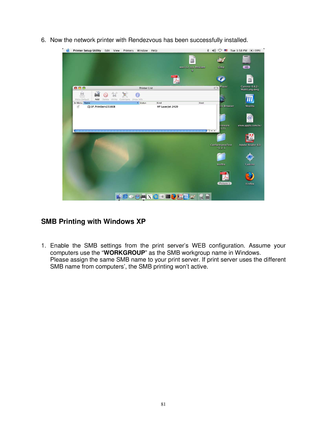 SMC Networks SMCWPS-G manual SMB Printing with Windows XP 