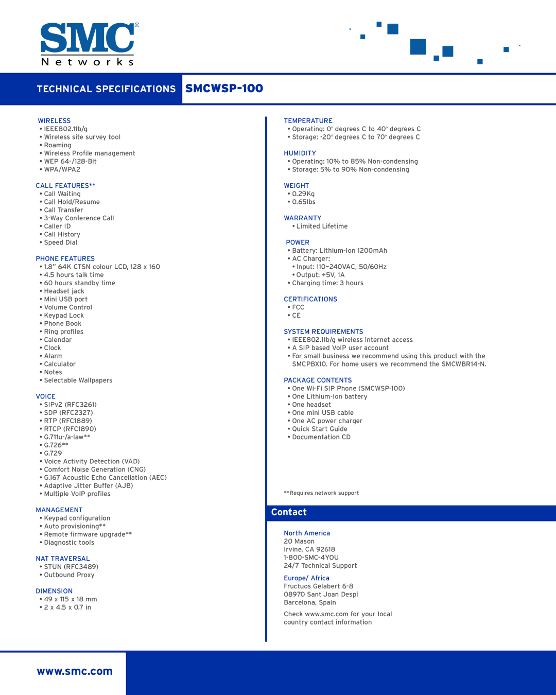 SMC Networks SMCWSP-100 manual WPA/WPA2, Fcc 