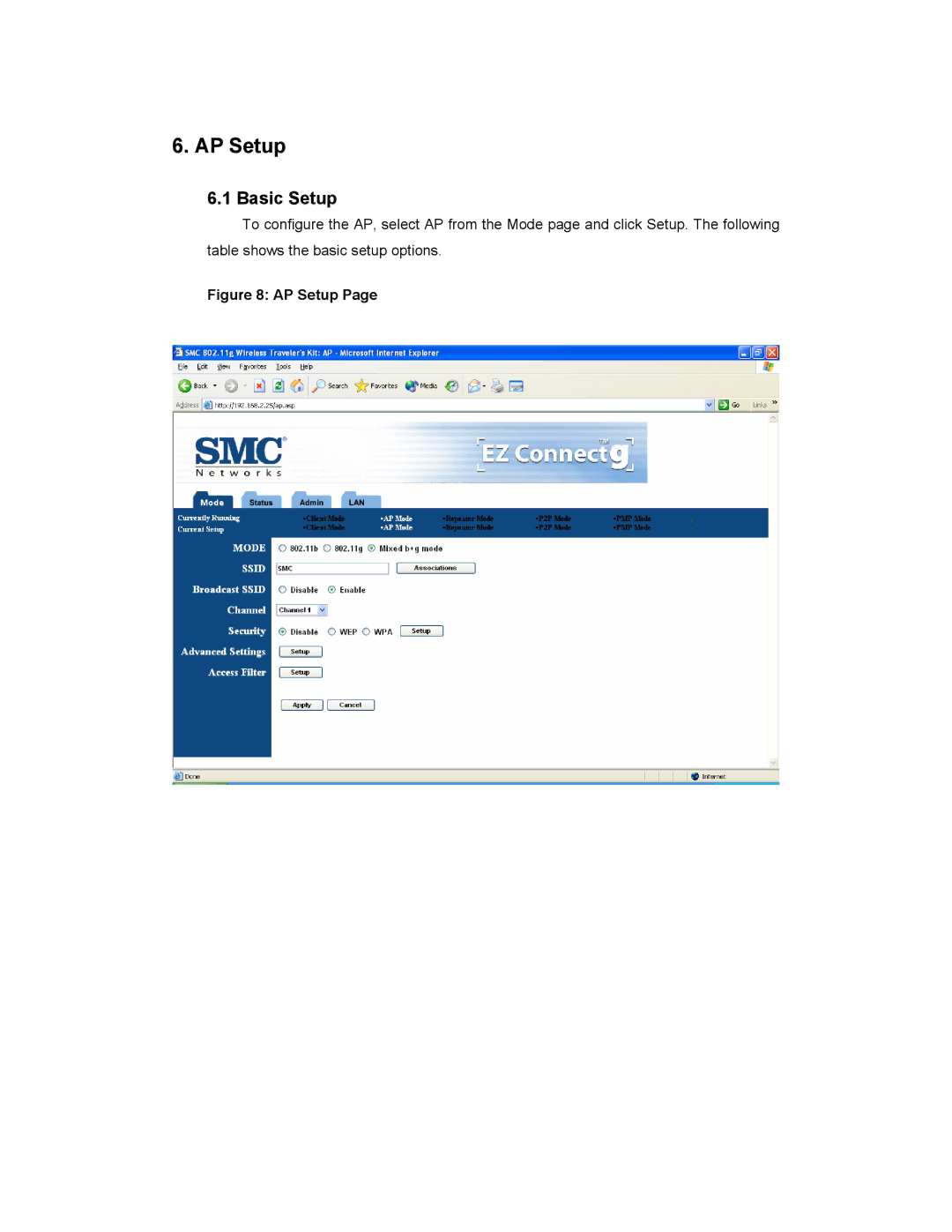 SMC Networks SMCWTK-G manual AP Setup, Basic Setup 