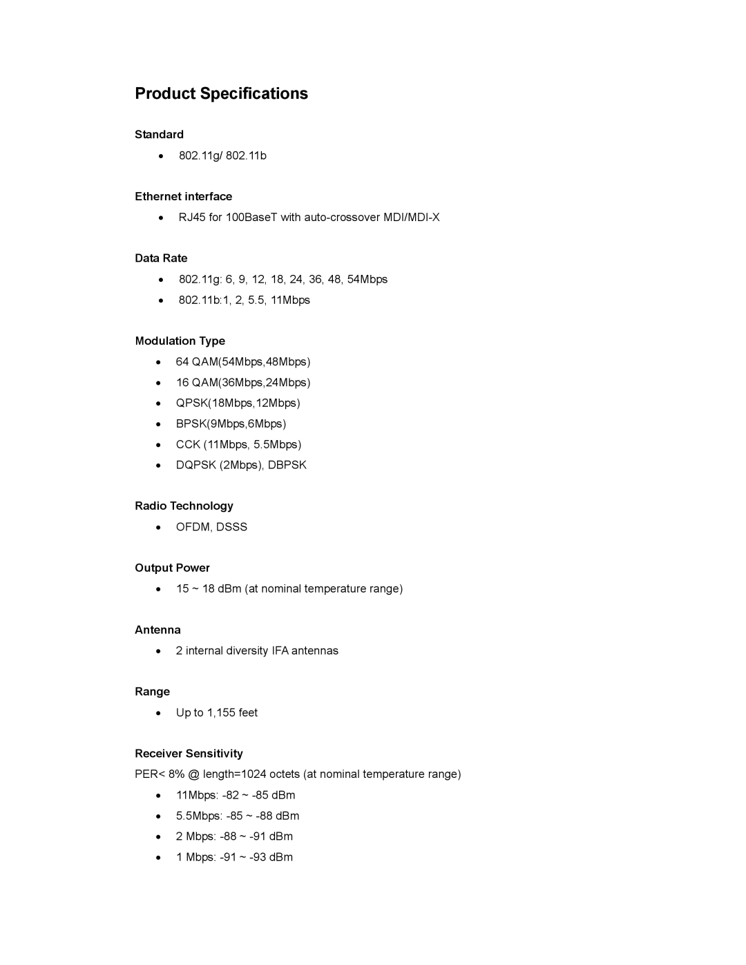 SMC Networks SMCWTK-G manual Product Specifications 