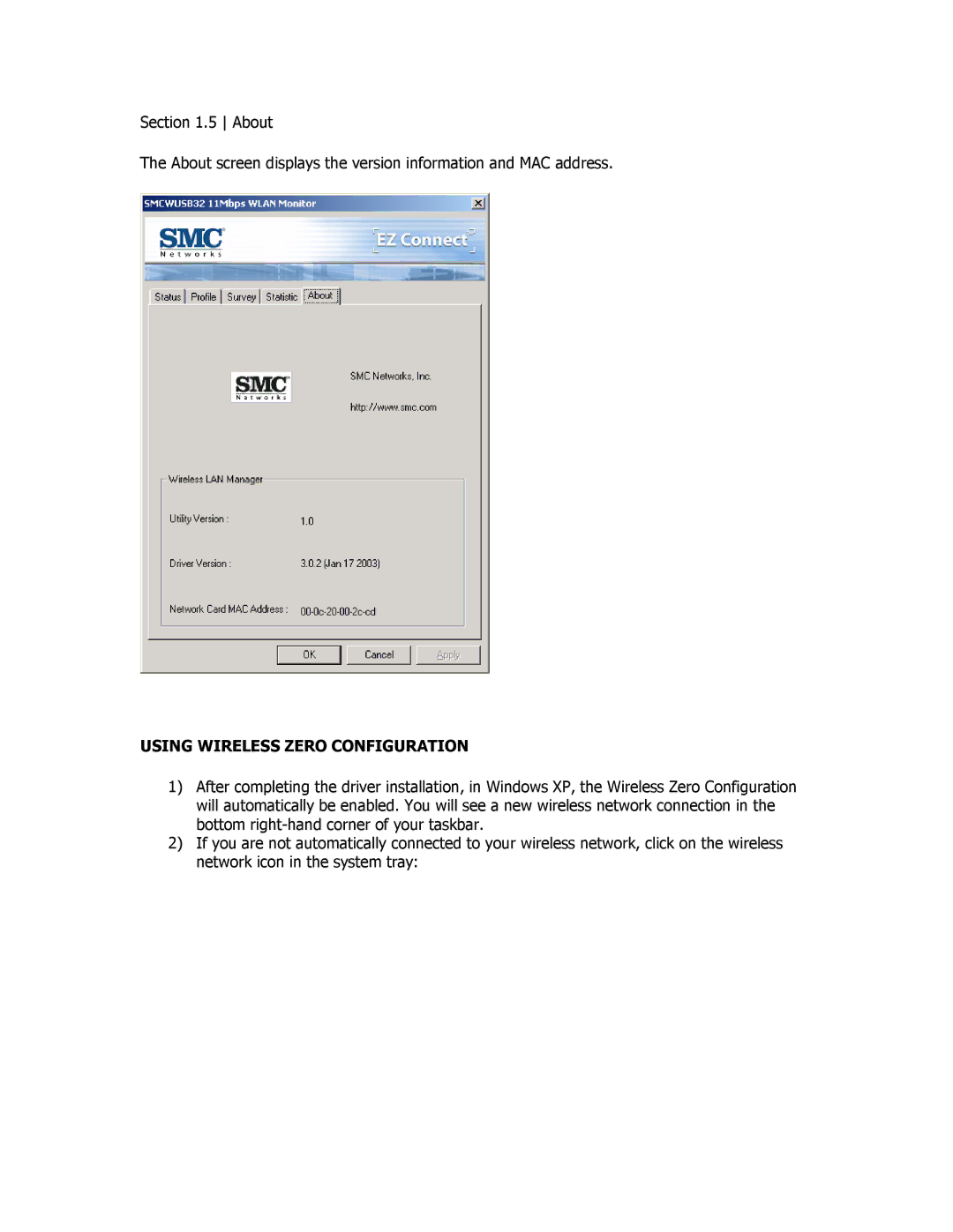 SMC Networks SMCWUSB32 manual Using Wireless Zero Configuration 