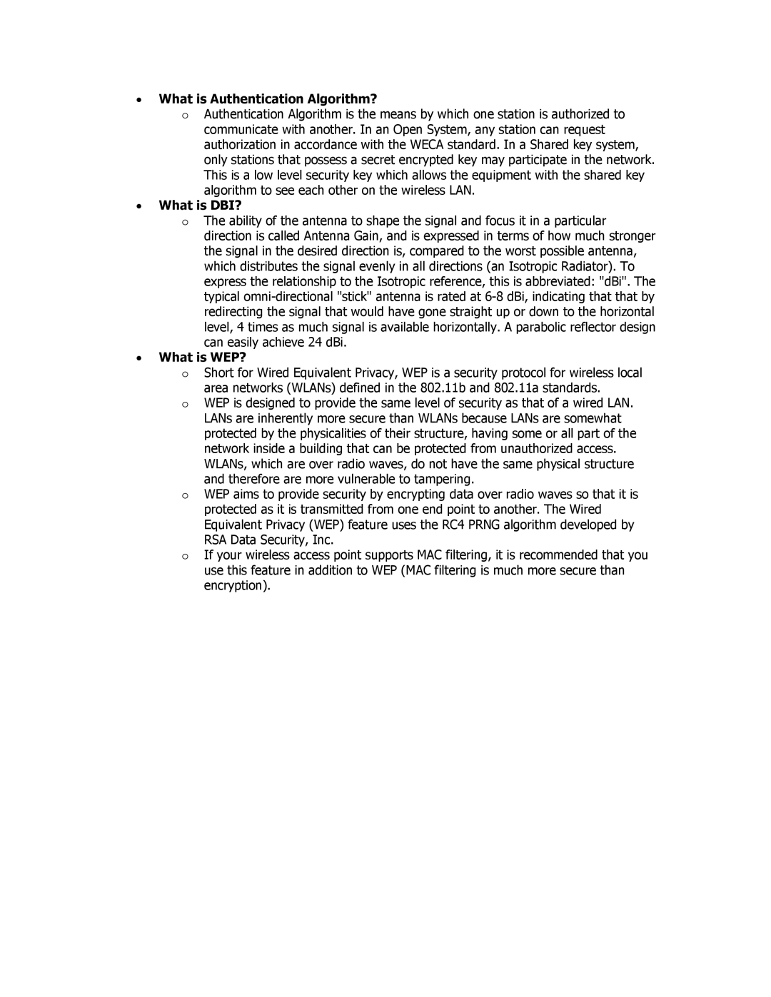 SMC Networks SMCWUSB32 manual What is Authentication Algorithm?, What is DBI?, What is WEP? 