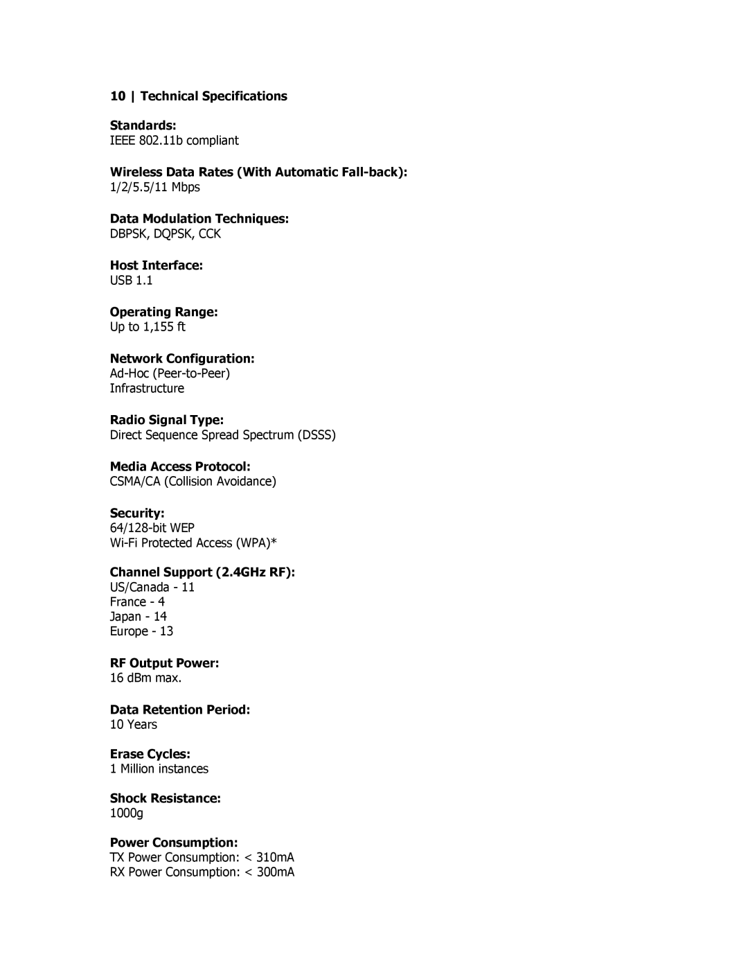 SMC Networks SMCWUSB32 Technical Specifications Standards, Wireless Data Rates With Automatic Fall-back, Host Interface 