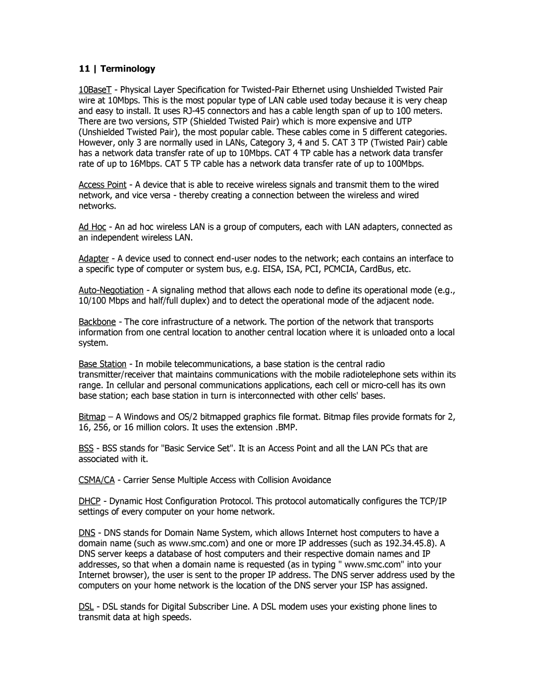 SMC Networks SMCWUSB32 manual Terminology 