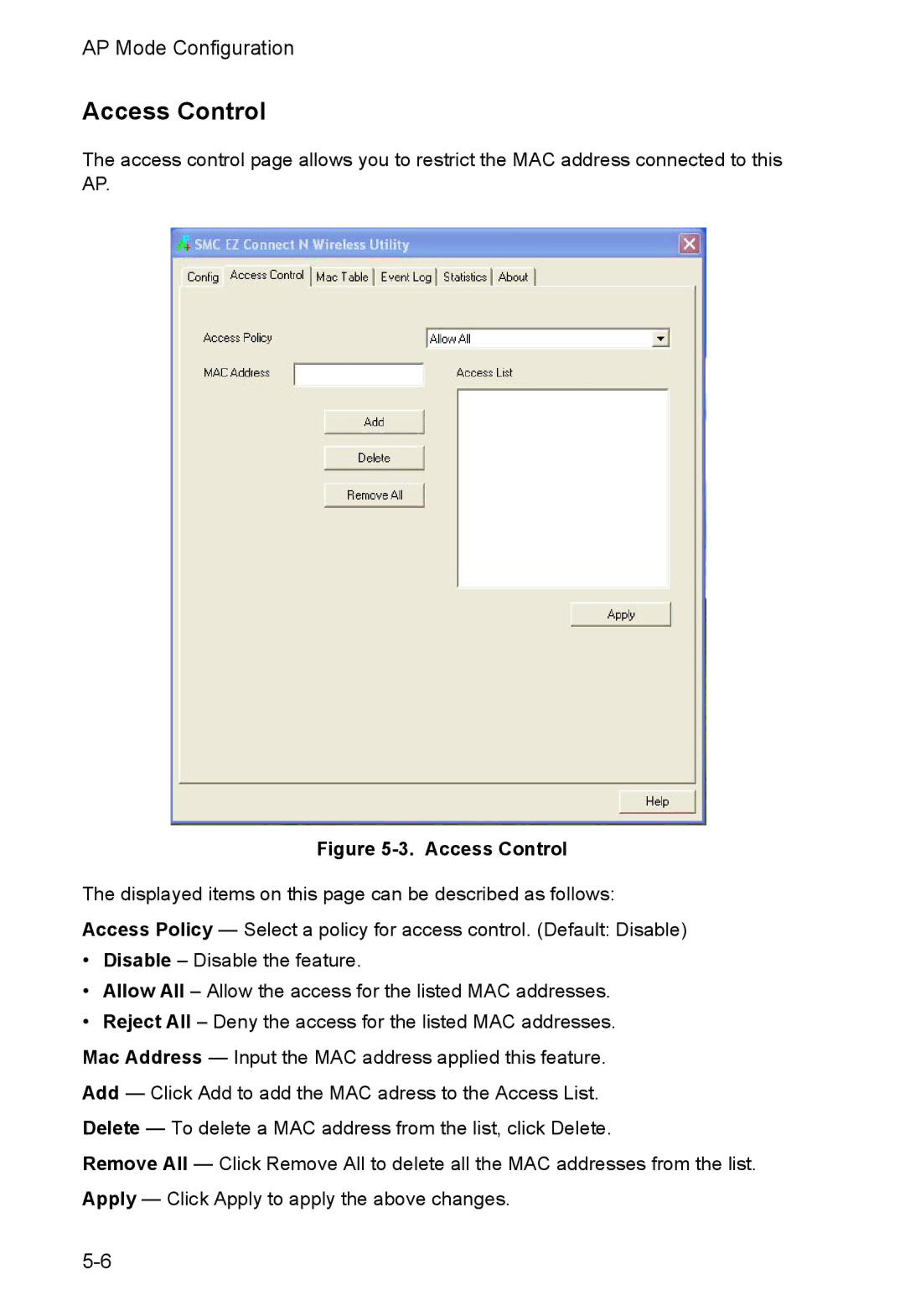 SMC Networks SMCWUSBS-N manual Access Control 