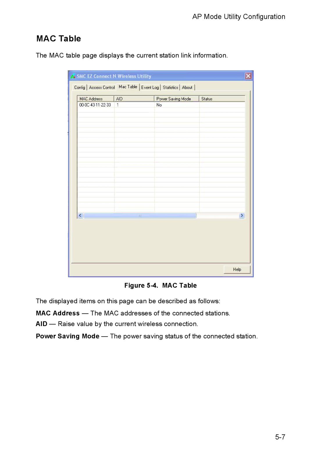 SMC Networks SMCWUSBS-N manual MAC Table 