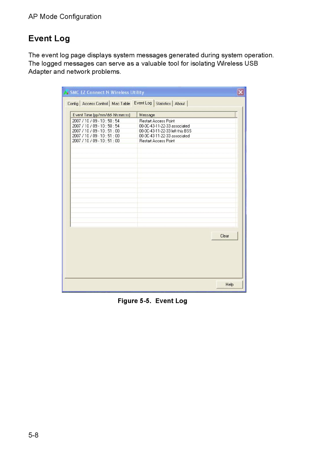 SMC Networks SMCWUSBS-N manual Event Log 