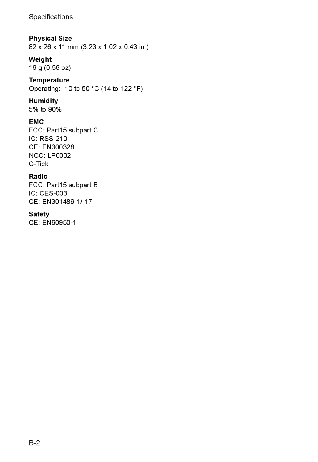 SMC Networks SMCWUSBS-N manual Specifications 