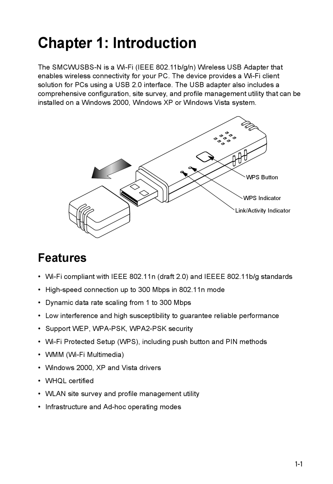 SMC Networks SMCWUSBS-N manual Introduction, Features 