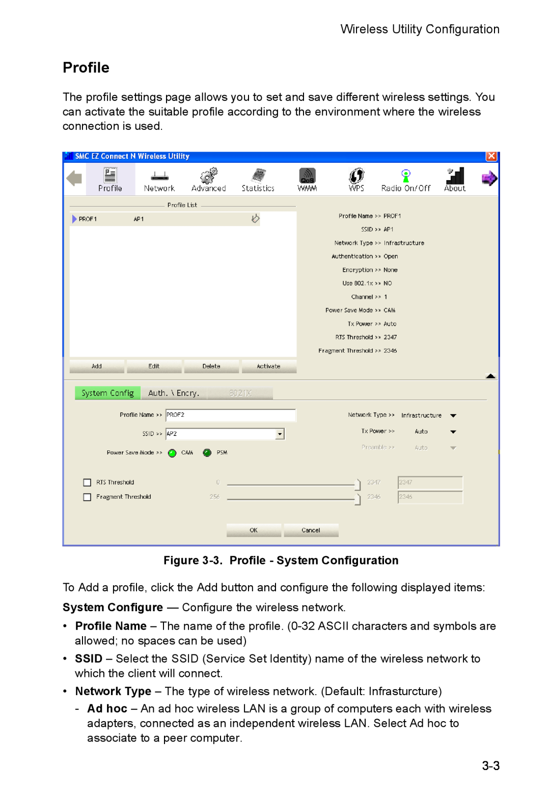 SMC Networks SMCWUSBS-N manual 3. Profile - System Configuration 