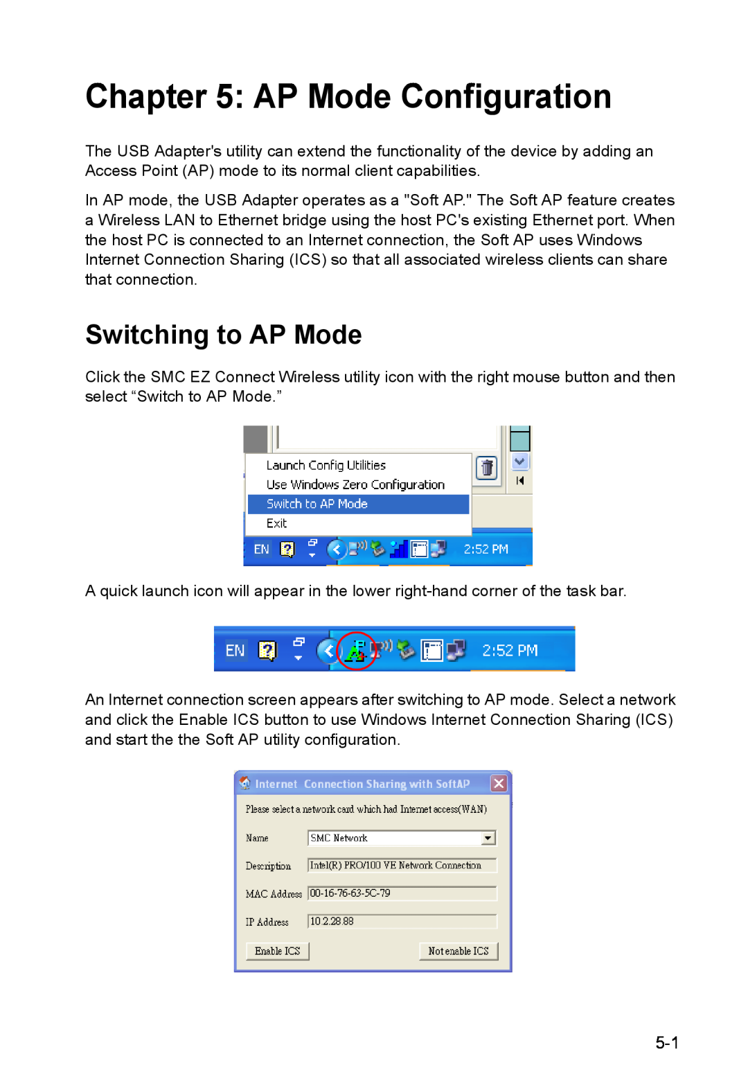 SMC Networks SMCWUSBS-N manual AP Mode Configuration, Switching to AP Mode 