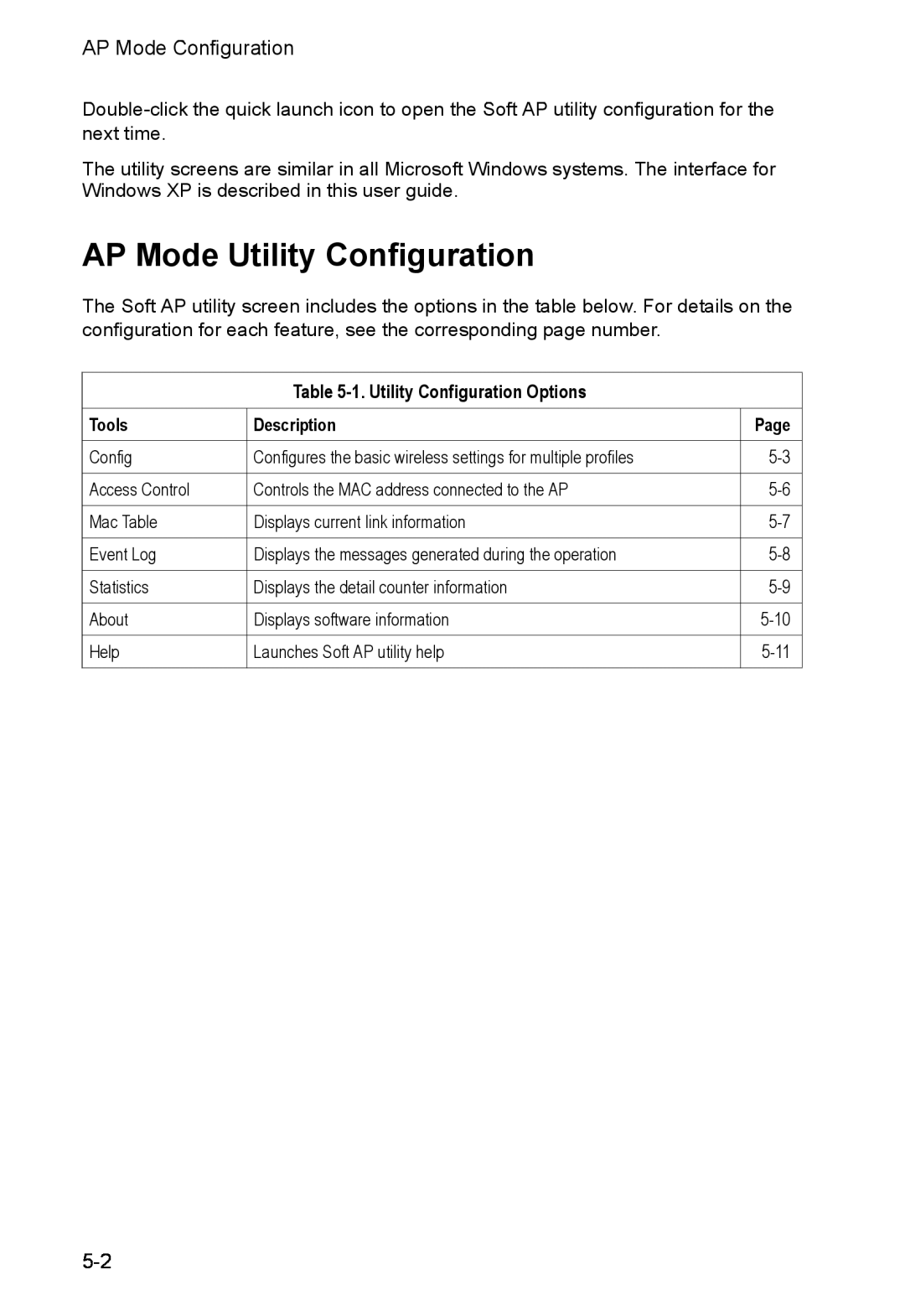 SMC Networks SMCWUSBS-N manual AP Mode Utility Configuration, 1. Utility Configuration Options, Tools, Description, Page 