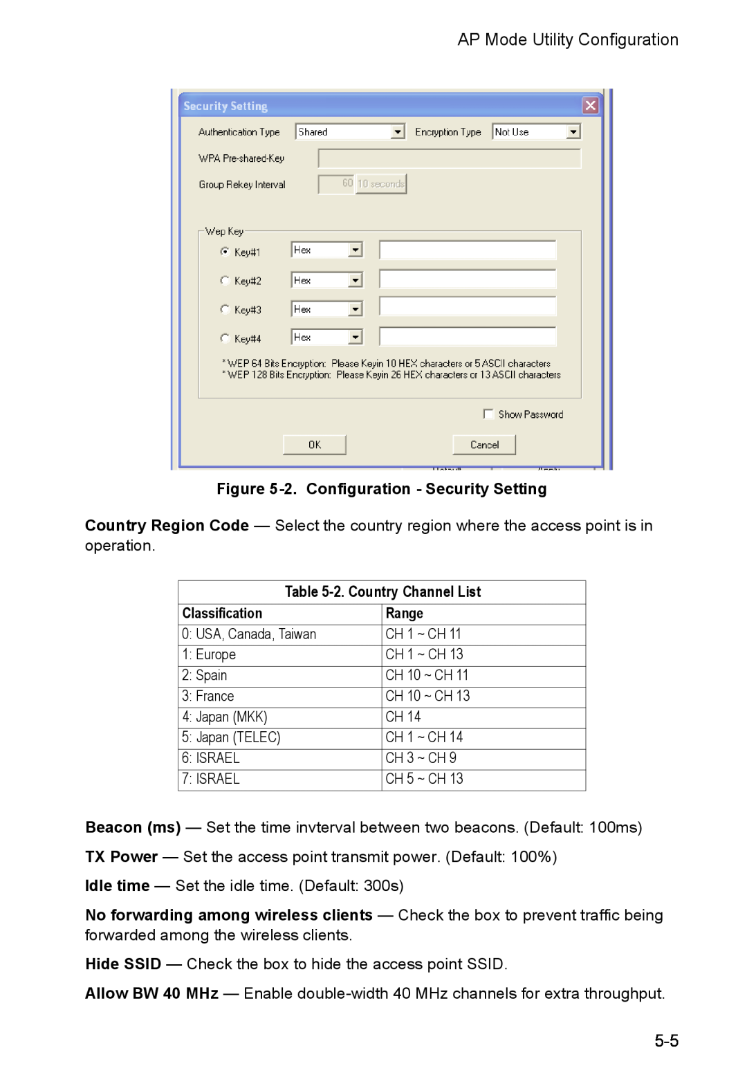 SMC Networks SMCWUSBS-N manual 2. Configuration - Security Setting, 2. Country Channel List, Classification, Range 