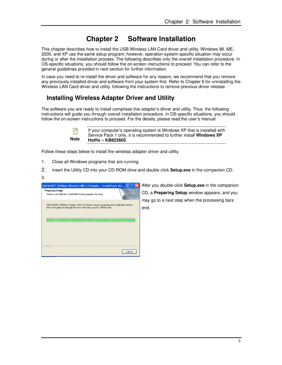 SMC Networks SMCWUSBT-G manual Software Installation, Installing Wireless Adapter Driver and Utility 