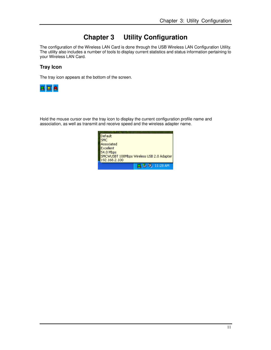 SMC Networks SMCWUSBT-G manual Utility Configuration, Tray Icon 