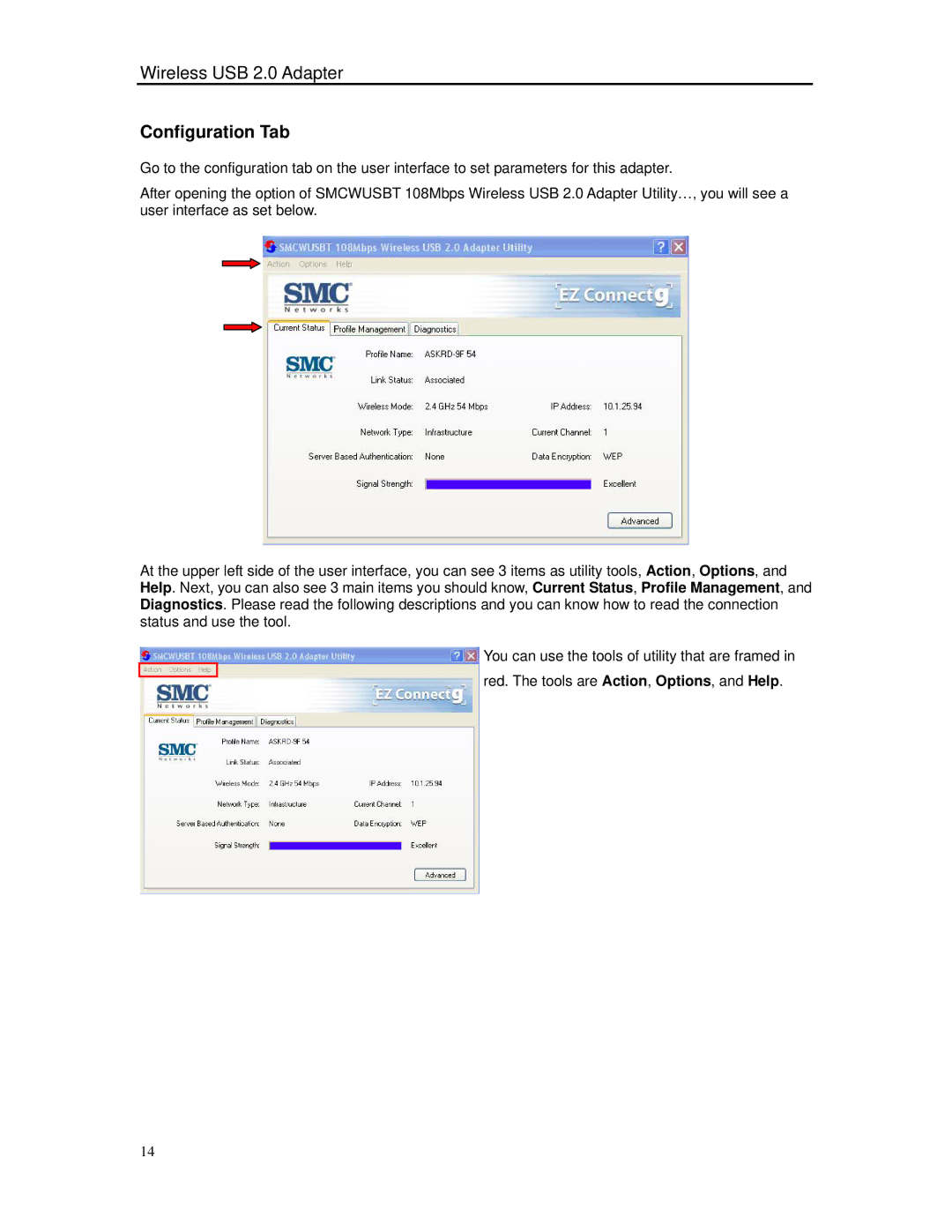 SMC Networks SMCWUSBT-G manual Configuration Tab 