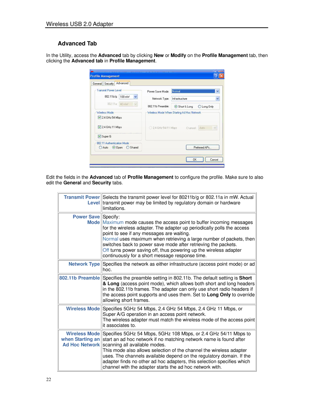 SMC Networks SMCWUSBT-G manual Level, Network Type, Wireless Mode, Ad Hoc Network 