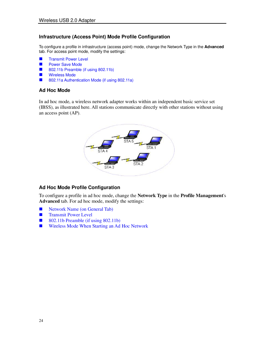 SMC Networks SMCWUSBT-G manual Infrastructure Access Point Mode Profile Configuration, Ad Hoc Mode Profile Configuration 