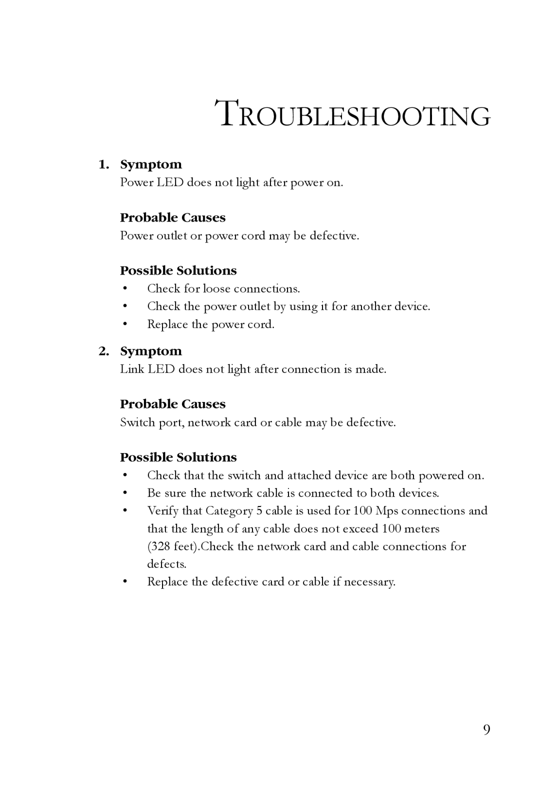 SMC Networks ST40 manual Troubleshooting, Symptom, Probable Causes, Possible Solutions 