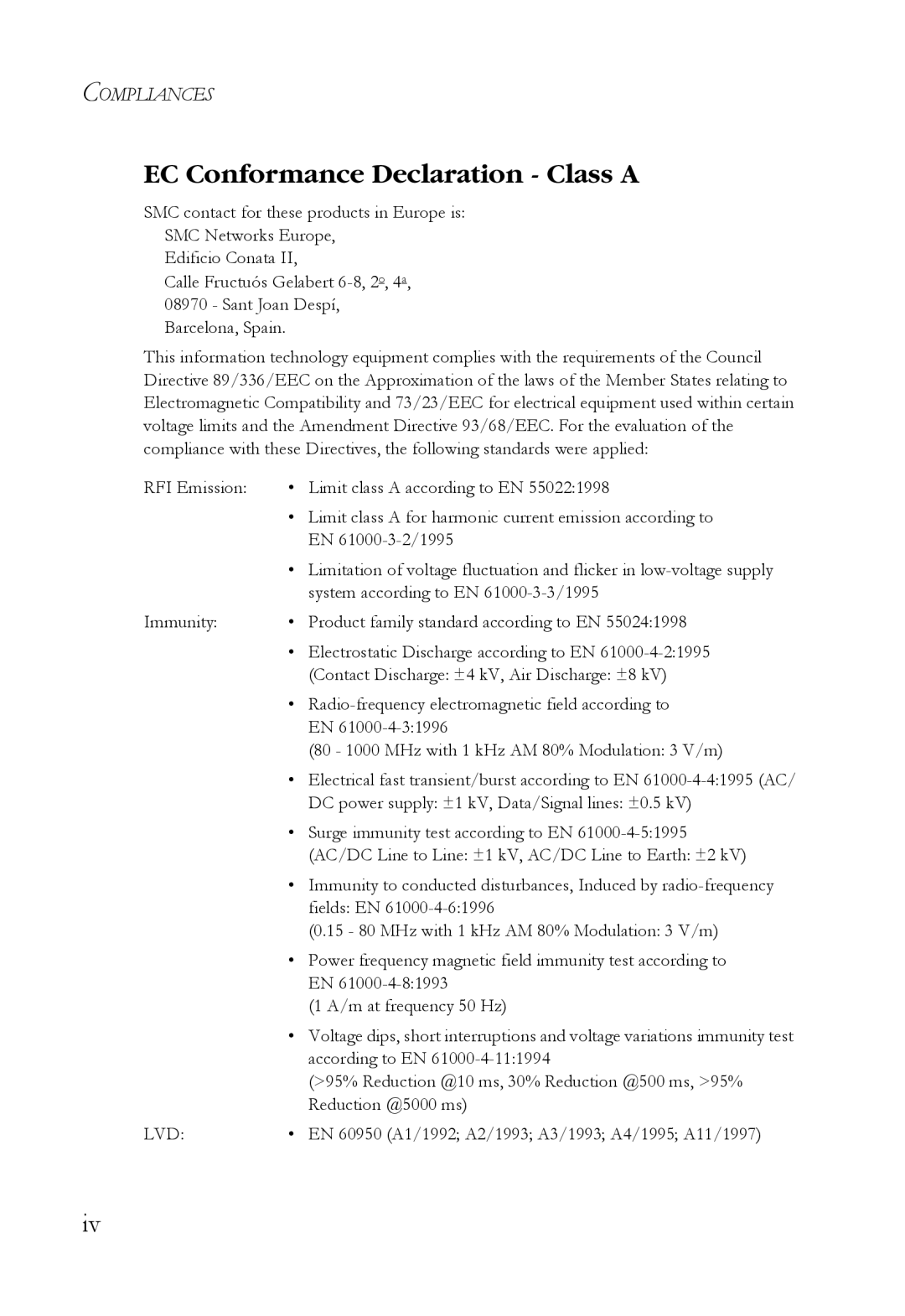 SMC Networks ST40 manual EC Conformance Declaration Class a 