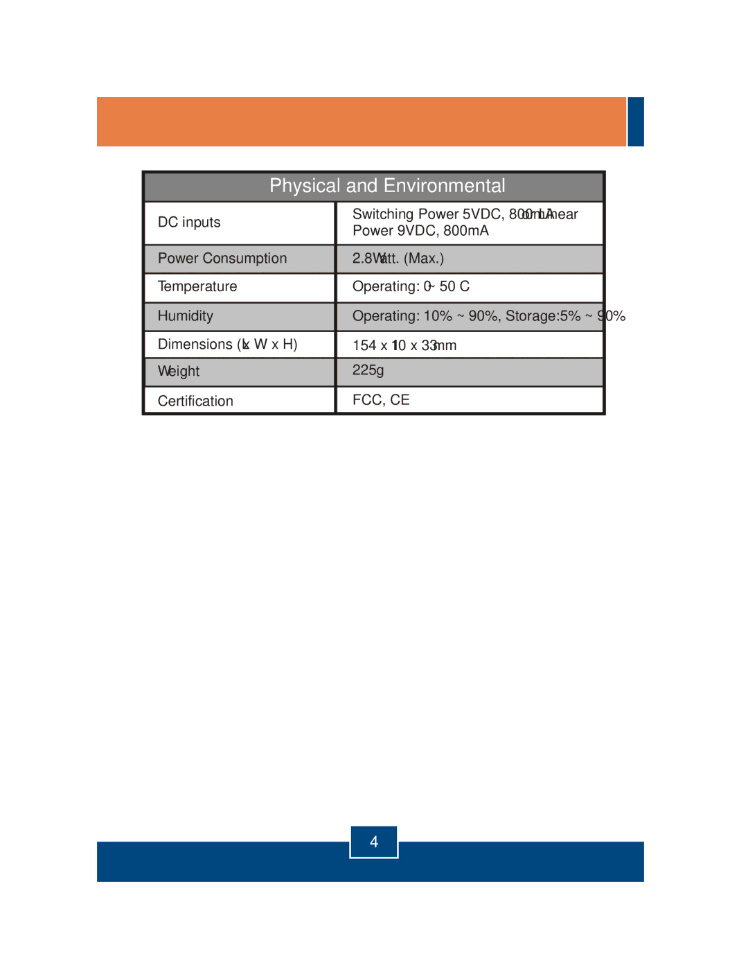 SMC Networks TE100-S8 manual Physical and Environmental 