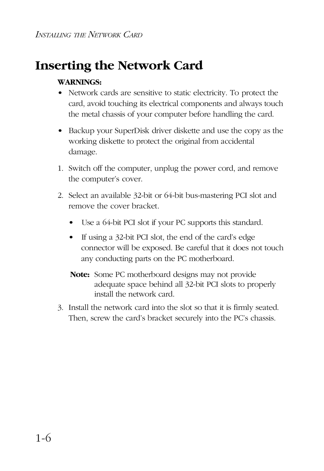 SMC Networks TigerCard 1000 manual Inserting the Network Card 