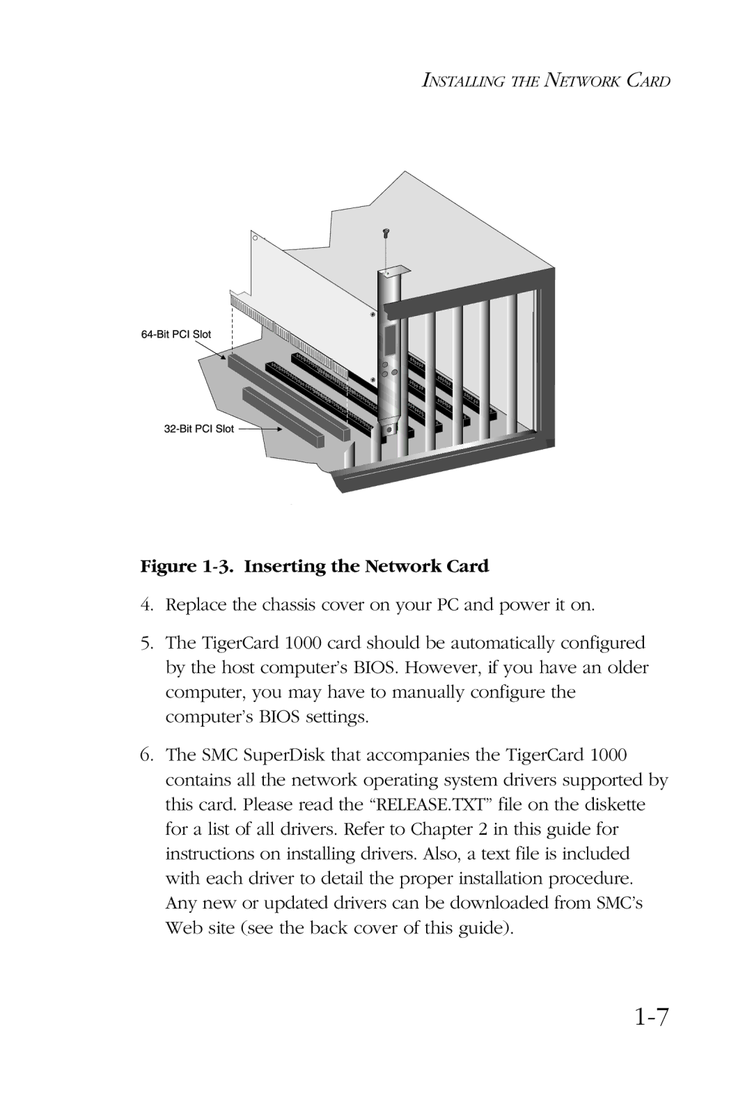 SMC Networks TigerCard 1000 manual Inserting the Network Card 