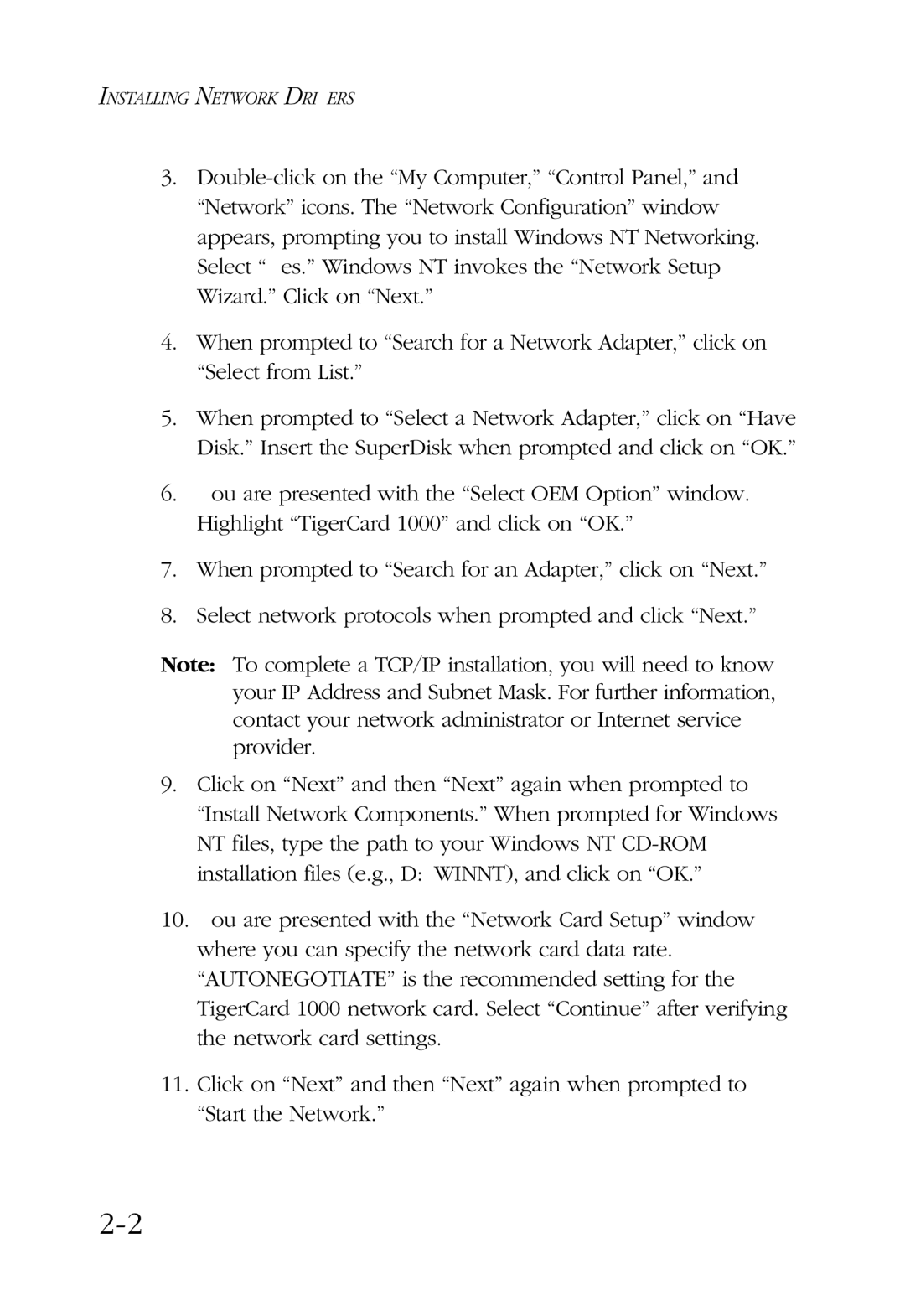 SMC Networks TigerCard 1000 manual Installing Network Drivers 