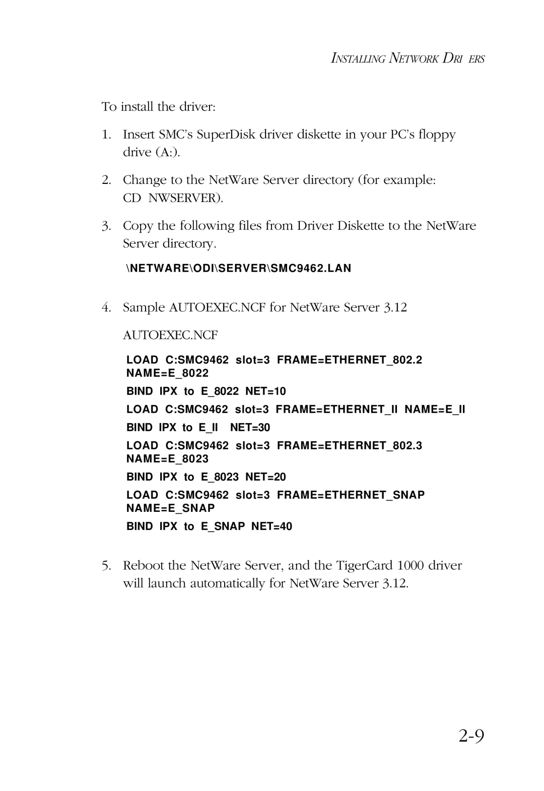 SMC Networks TigerCard 1000 manual Autoexec.Ncf 