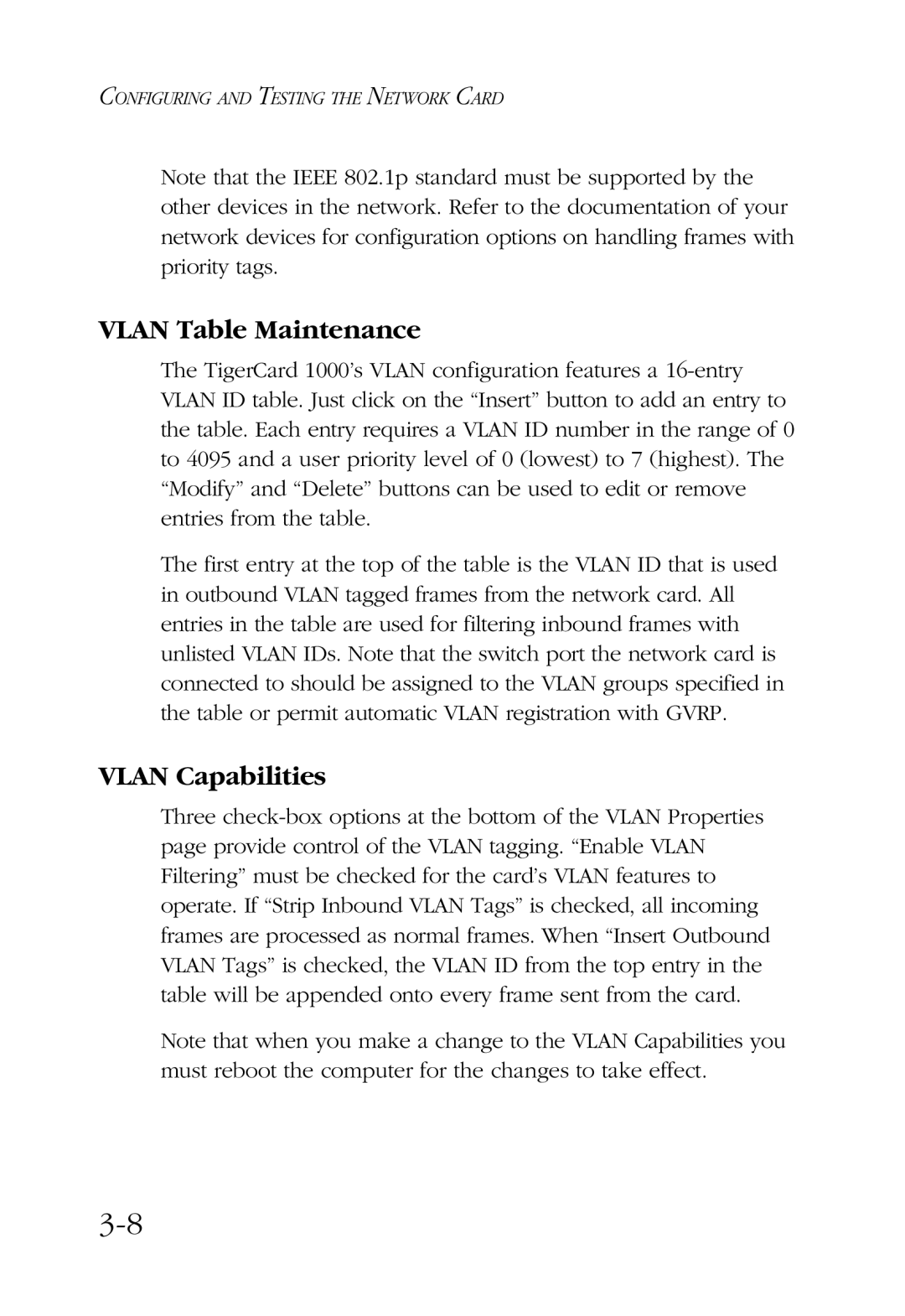 SMC Networks TigerCard 1000 manual Vlan Table Maintenance, Vlan Capabilities 