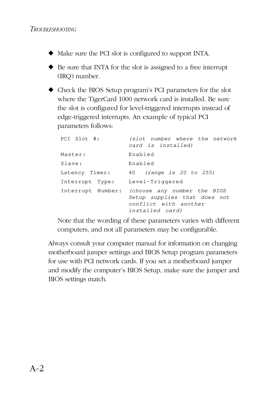 SMC Networks TigerCard 1000 manual Troubleshooting 