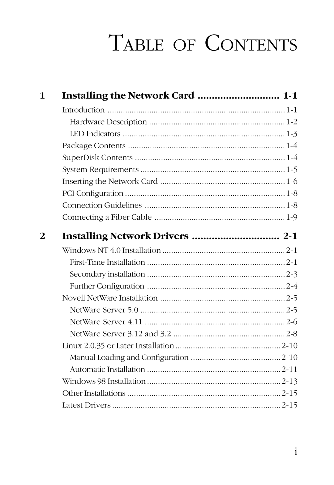 SMC Networks TigerCard 1000 manual Table of Contents 